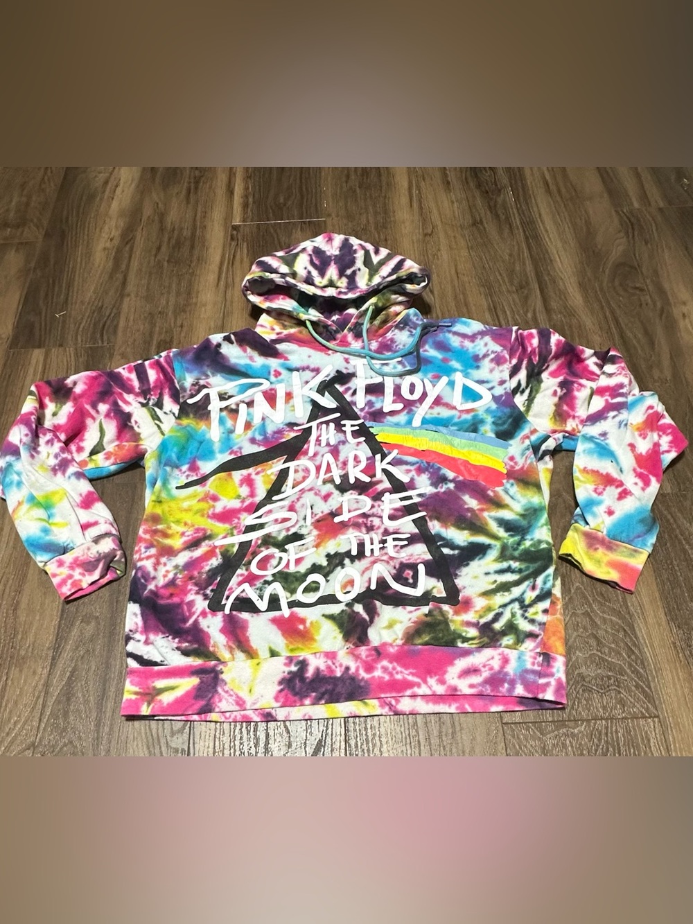 Men’s Pink Floyd Dark Side If The Moon Tie Dye Long Sleeve Hoodie L